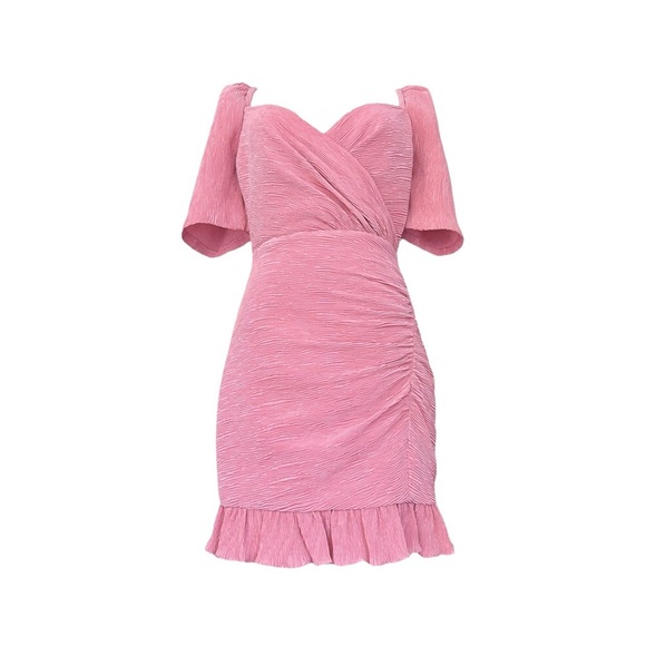 SAYLOR NWOT plissé wrap mini dress in Dusty pink Size S/M - Picture 3 of 9